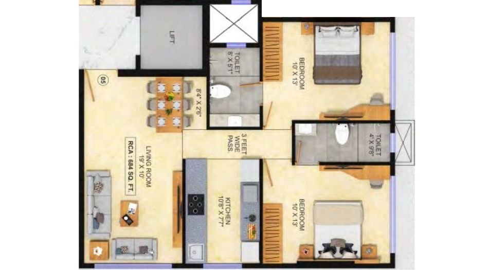 Bhoomi-Sagar-Manthan-Floor-Plan-2 BHK-684 Sqft